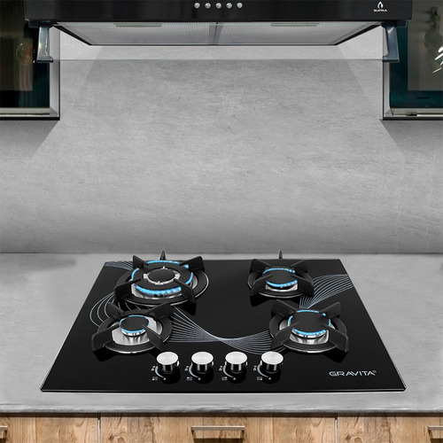 Parrilla A Gas De Cristal Templado 4 Quemadores Gravita Color Negro Gb6006gb-ci