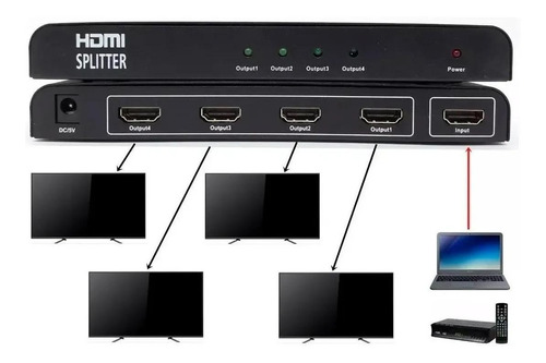 Distribuidor Divisor Splitter Hdmi 1x4 1.4v Full Hd 3d 1080p