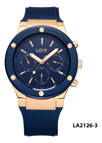 Reloj Hombre Loix® La2126-3 Azul Con Dorado, Bisel Azul