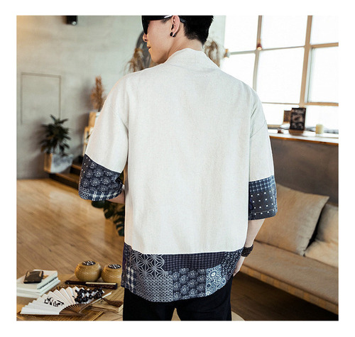 Camisa Hanfu Cárdigan Retales Informal Hombre Estilo Chino
