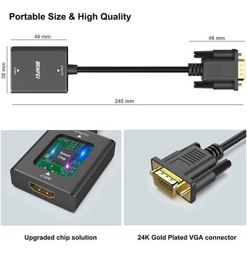 Adaptador Hdmi A Vga Hembra A Macho Con Conec De Audio 3,5mm