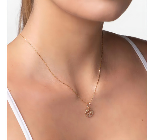 Colar Banhado Ouro 50 Cm Pingente Árvore Da Vida C/ Cor Dourado