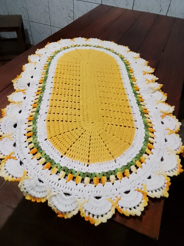 Tapete Em Crochê Oval Com Tulipas 85 Cm 50 Cm Xadrez Amarelo