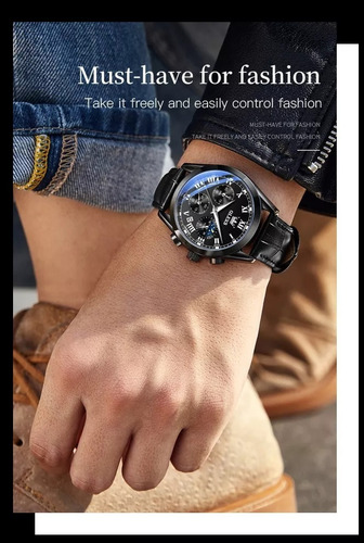 Reloj Hombre Olevs Analógico Cuarzo Correa Cuero Mod. Lux