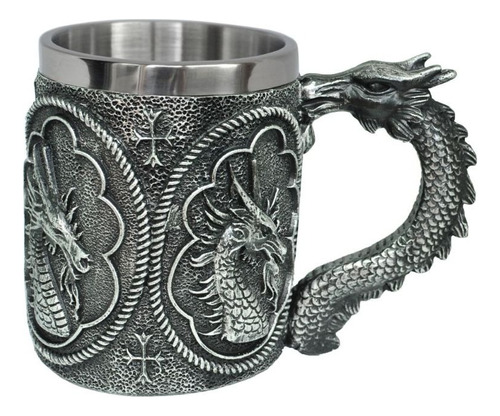 Vaso Taza Mug Decorativo Dragon Guerrero Medieval Colección