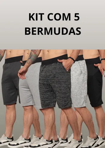 Kit 5 Bermudas Moletom Masculina Sortidas Academia Full Lote