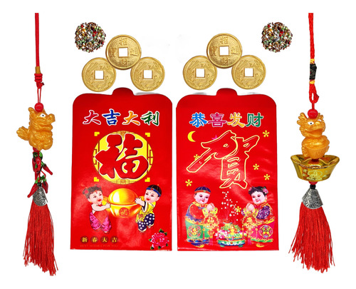 Amuleto Ritual Año Nuevo Chino 2024 Dragón Sobre Rojo Dinero