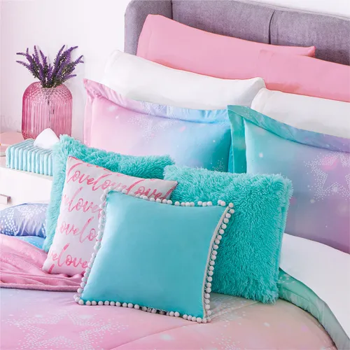 Edredón Star Pink Aqua/rosa Mat/ind C/fundas Y Cojín Concord