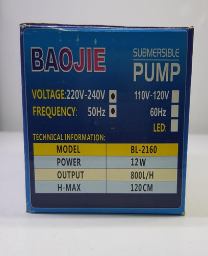 Imagen 2 de 5 de Bomba De Agua Bl2160 12w 800l/h C/l Feng Shui Pecera Fuente