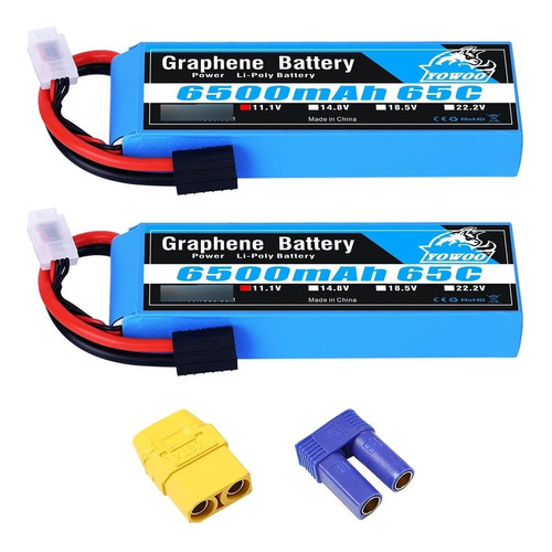 2 Baterias Lipo Grafeno 11.1v 6500mah 65c 3s Xt90 Plug Yowoo