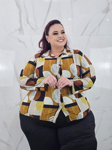Blusa Comprida Feminina Malha Fria Plus Size C/ Botão Frio