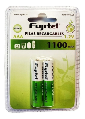 Pilas Recargables Aaa, 2 Unidades, 1100 Mah, Fujitel