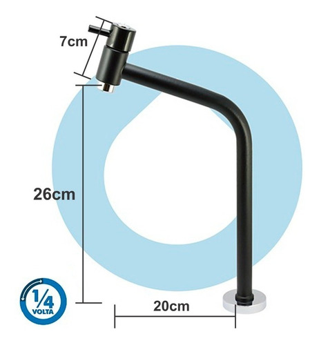 Medio lavabo Bica Black Faucet Stoc Metais 1/4 D Volta con acabado mate, color negro