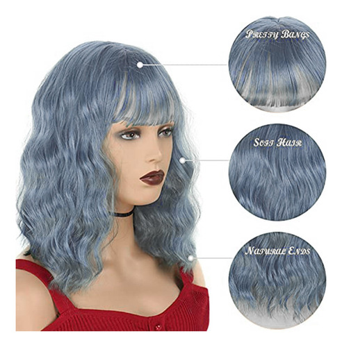 Nuevo Peluca Corta L Bangs For Mujer, Rizada Y Ondulada,