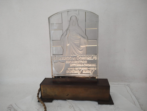 Antigua Lámpara Religiosa Conmemorativa Bronce Transparente + Vidrio (Usado)
