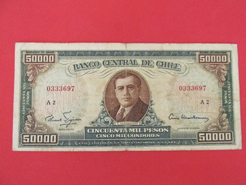 Billete Chile 50.000 Pesos Firmado Figueroa - Mackenna 1958