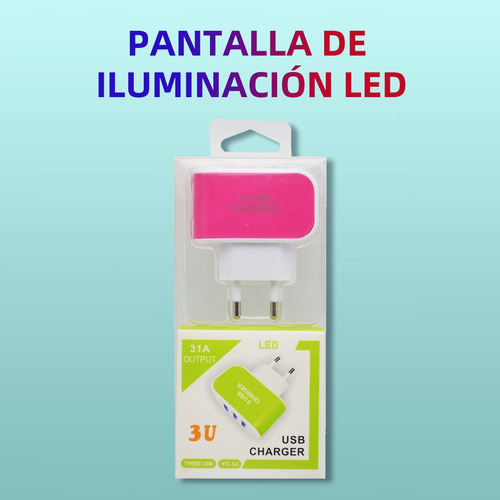 Cargador De 3 Puertos Con Usb Led Multifuncional
