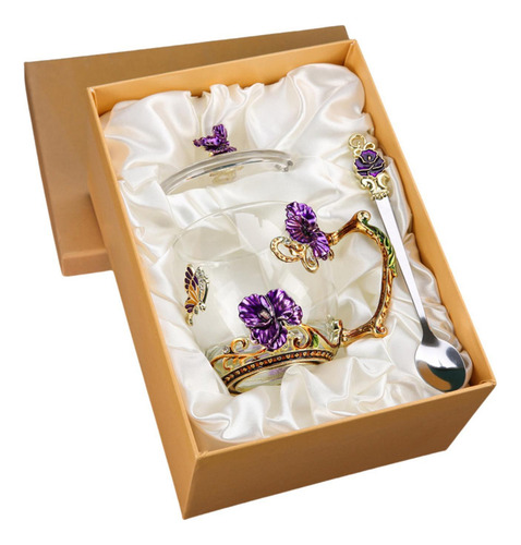 For Taza De Té De Vidrio Transparente Con Diseño Violeta