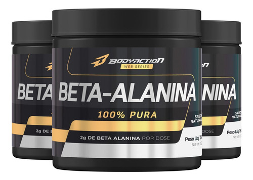 Kit 3x Beta Alanina 100% Pura Total 450g Bodyaction Sabor Natural