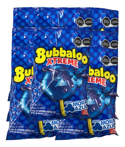 60 Paletas Bubbaloo Xtreme Chicle Mora Azul