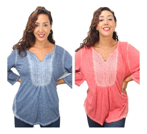 Imagen 4 de 8 de Blusa Broderie Pechera Pigment Algodon Amplia Importada