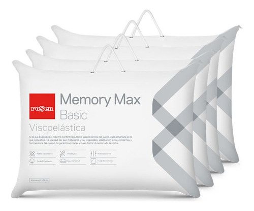 Set 4 Almohadas Memory Max Basic Americana 42 X 62 Cm -rosen