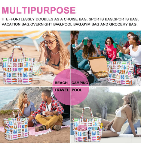 Bolsa de viaje grande para mujer impermeable resistente a la arena con cremallera color pantuflas