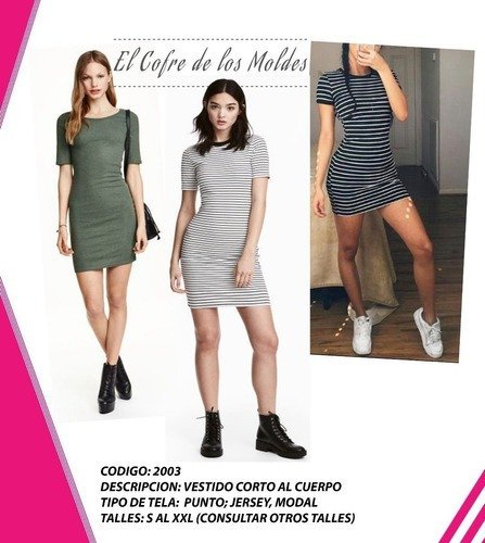 Molde  Vestido Corto Cuello Redondo Pack De 5 Talles!