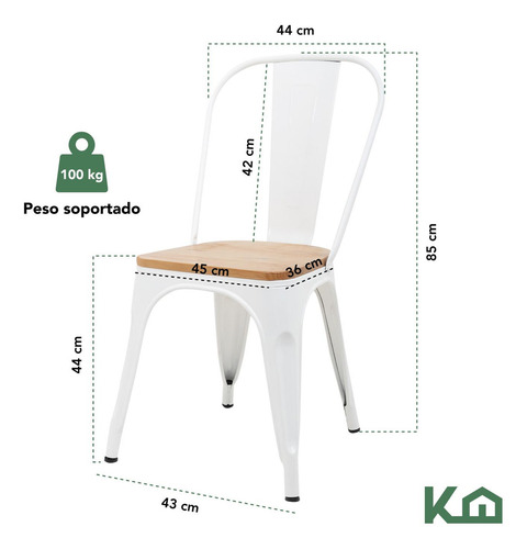 Set De 2 Sillas Tolix Estructura De Acero Asiento De Madera Vintage Exterior Color Blanco KingsHouse