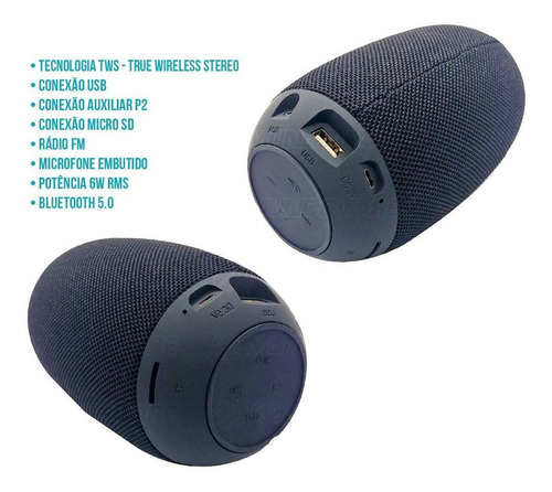Caixa De Som Bluetooth Com Tws Usb Sd Rádio Fm E Mic Preta