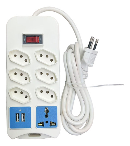 Extensão Elétrica 7 Tomadas Régua Bivolt 2 Usb Cabo 2m