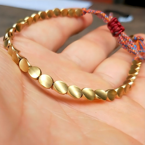 Pulsera Cobre Tibetana Hecha A Mano De Cuerda Unisex Diámetro 5 Cm