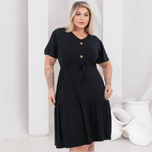 Vestido Plus Size Feminino Midi Viscolycra Botões Soltinho - R$ 51,26