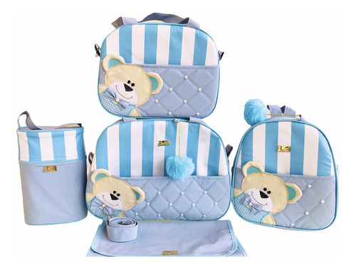 Bolsa Maternidade Elyã Baby 5 Peças Courino Azul Bebê