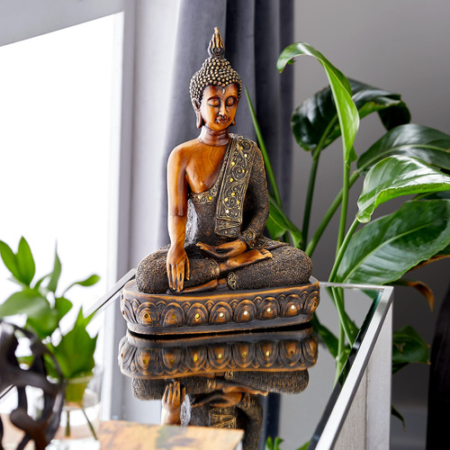 Deco 79 Escultura Meditacion Buda Polystone Talla Grabada 12