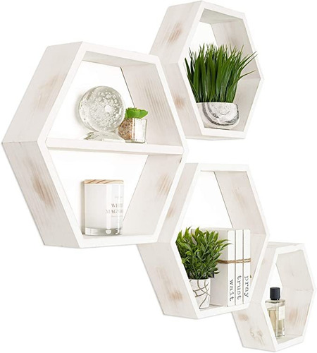 Extra Large Hexagon  Flotanteshelves Set Of 4 - Honeycomb S