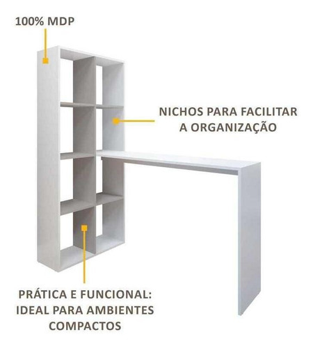 Escrivaninha Con Estante Lateral Multimóveis Fg2561 Bc l Fumê Cor Branco Lacca Fumê