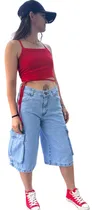 Comprar Bermuda Baggy Jean Cargo Mujer Rigido Juvenil Talles Grandes