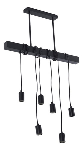 Pendente Linear 6 Lâmpadas Metal E Madeira Preto Inspire