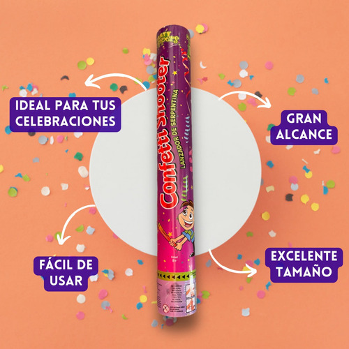 Popper Lanzador De Confetti Colores 40cm Alcance 10m Fiestas