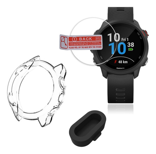 Kit Capa Case Para Garmin 245 245 Music + Pelicula + Plugue Cor Transparente