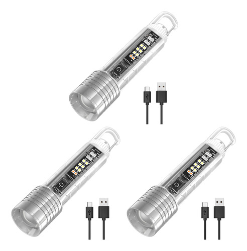 Mini Linterna Led De 3 Piezas, Recargable Por Usb, 1500 Mah