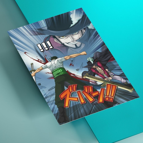 Cuadro Aluminio One Piece 30x20 Zoro Y Mihawk Espadachines