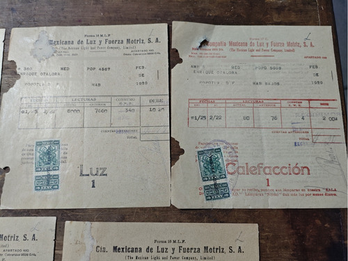Documento Recibos De Luz Antigüos De Los Años 20 (Usado)