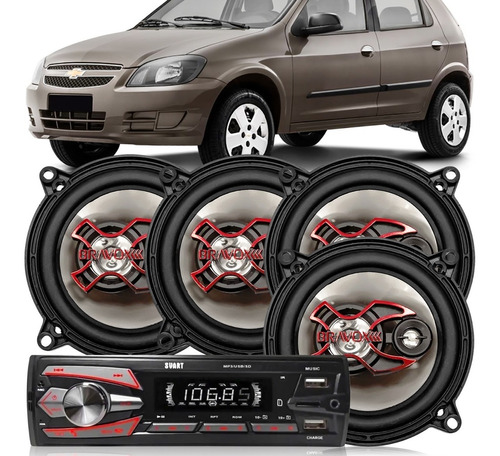 Kit Auto Falante Celta 200w Rms + Auto Radio Mp3 Player Usb