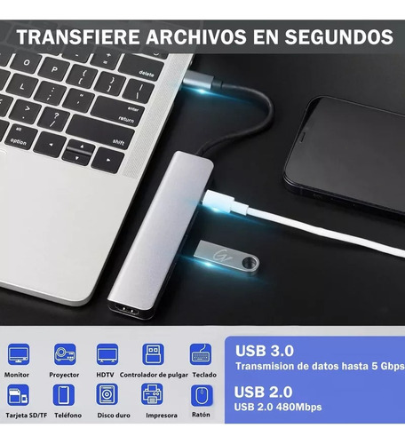 Mz Adaptador Usb-c Mz Hub 6 Em 1 (hdmi, 2x Usb 3.0, Tf, Sd,