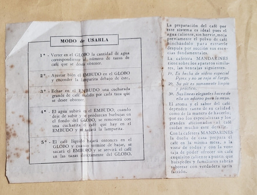 Antiguo Manual Uso Cafetera A Los Mandarines Reliquia Origin (Usado)