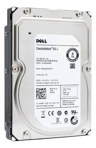 Hd Dell 3tb Sata 6 Gbps 7.2k Rpm Lff 3,5 Ds Para Servidor Prateado