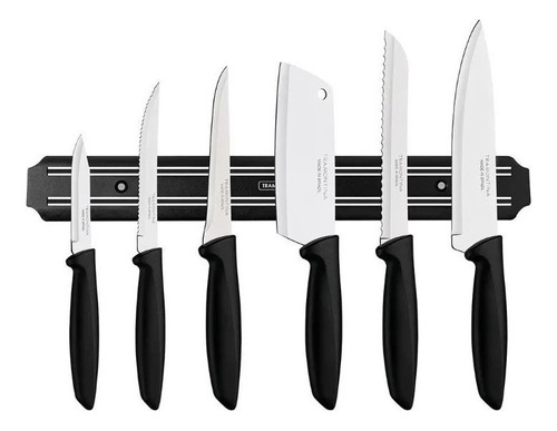 Set X 7 Pzs Cuchillos Barra Magnetica Tramontina Plenus Chef Color Negro