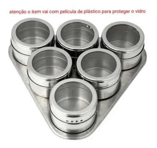 Porta Condimento Tempero 6 Pts Inox Imã Geladeira Ke Home